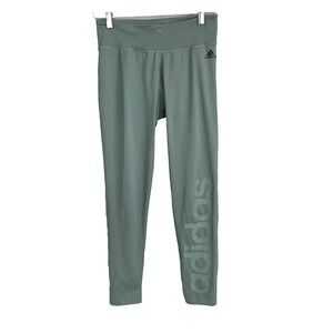 Adidas Women Leggings Medium Green Cropped Pants Climalite Gym Run Activewear